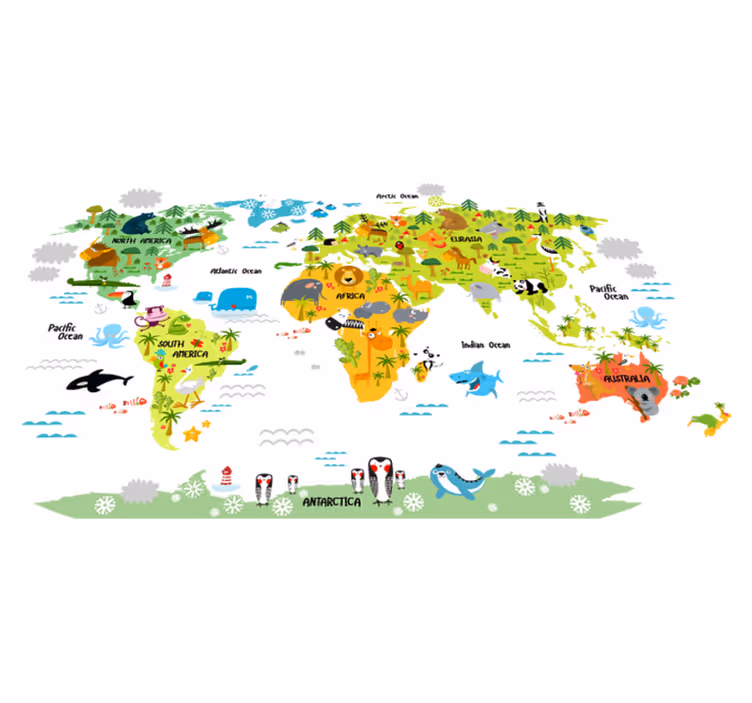 Vinyl teppich weltkarte im englischen fauna design - TenStickers