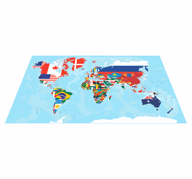 Vinyl teppich weltkarte mit flaggenmotiven - TenStickers