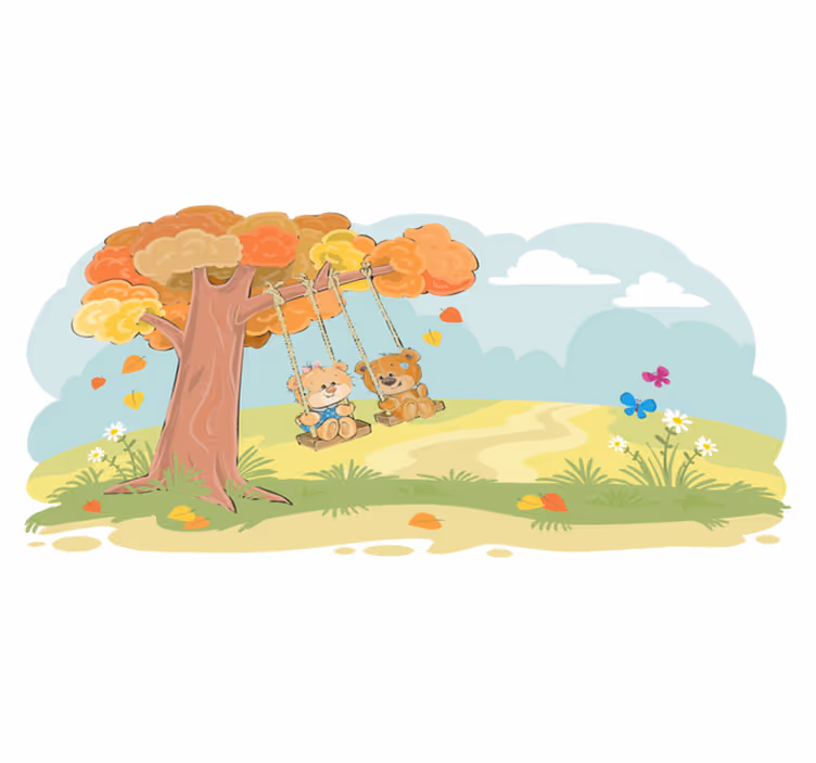 Vinyl teppich kinderzimmer mit teddybären im wald - TenStickers