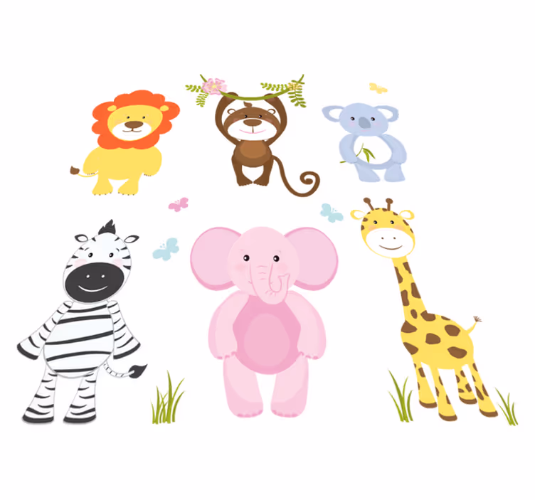 Vinyl teppich kinderzimmer mit bunten baby-tieren - TenStickers