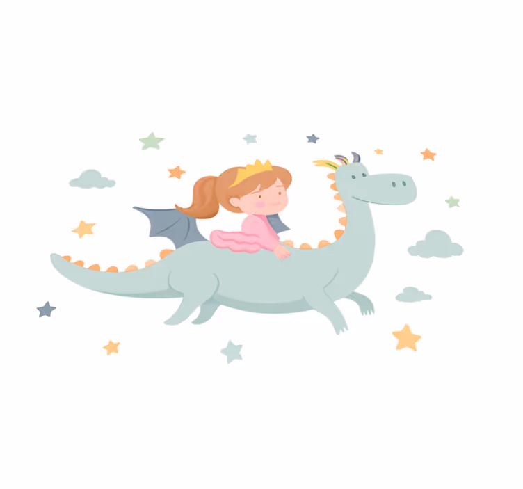 Vinyl teppich kinderzimmer prinzessin auf drache - TenStickers