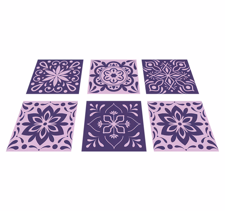Vinyl teppich badezimmer lila blumenfliesen - TenStickers