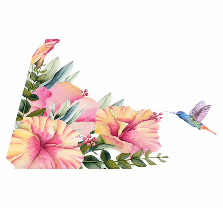 Vinyl teppich badezimmer mit blumen und kolibri - TenStickers