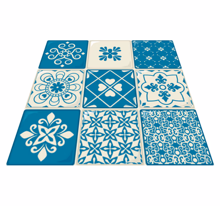 Vinyl teppich küche grau-blaues muster - TenStickers