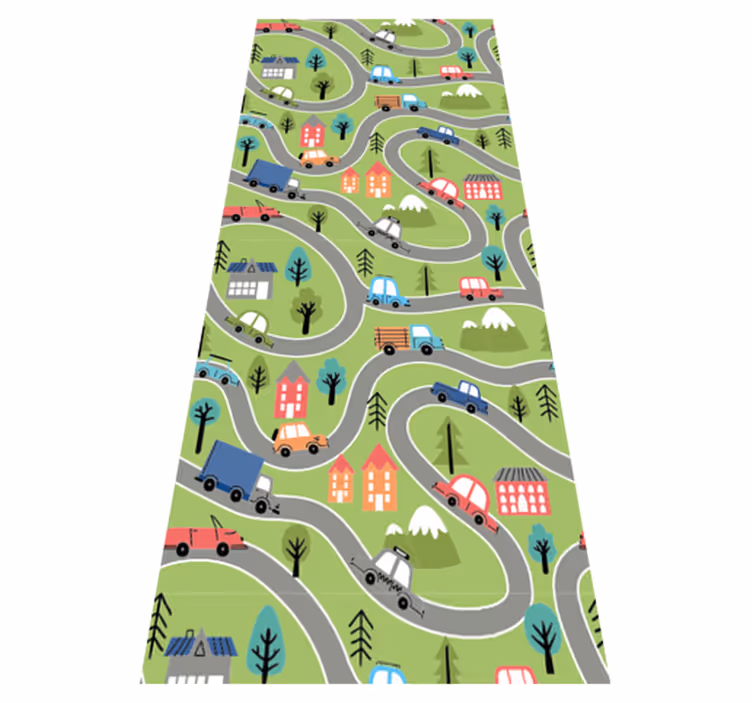 Vinyl teppich schlafzimmer bunte straße mit rennwagen - TenStickers