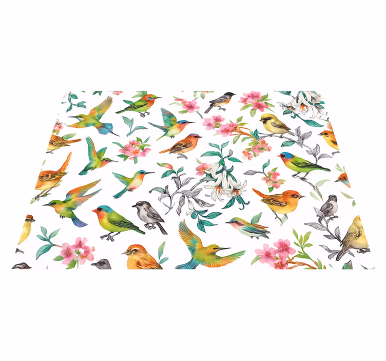 Vinyl teppich schlafzimmer bunte natur mit vögeln - TenStickers