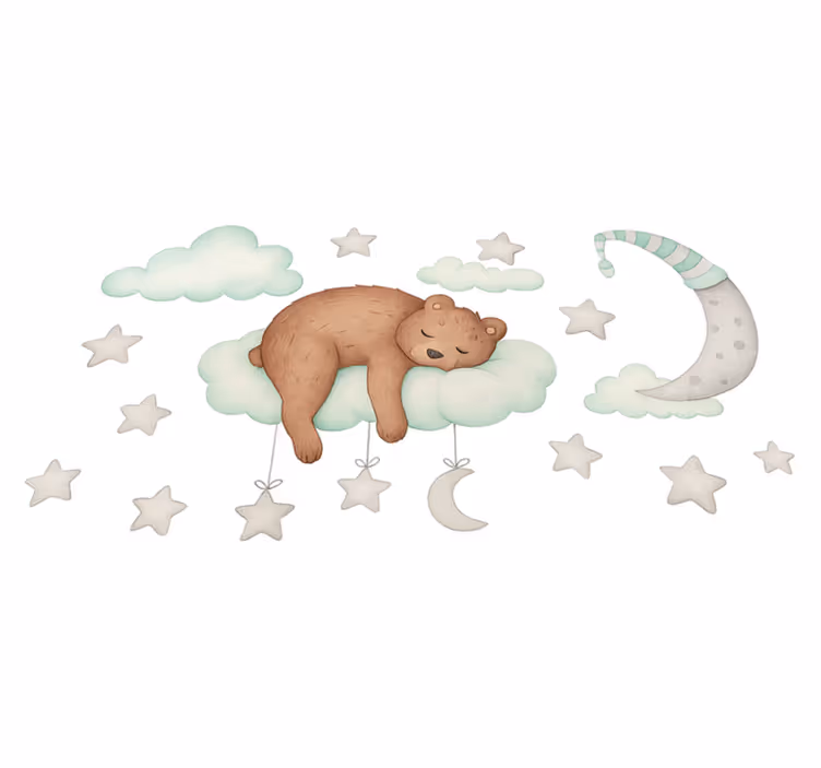 Vinyl teppich schlafzimmer schlafender bär auf wolken - TenStickers