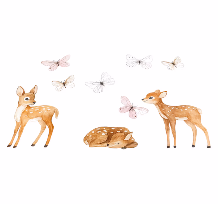 Vinyl teppich schlafzimmer kleine rehe mit schmetterlingen - TenStickers