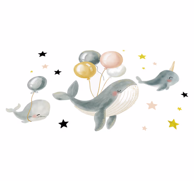 Vinyl teppich schlafzimmer mit fröhlichen walen und ballons - TenStickers