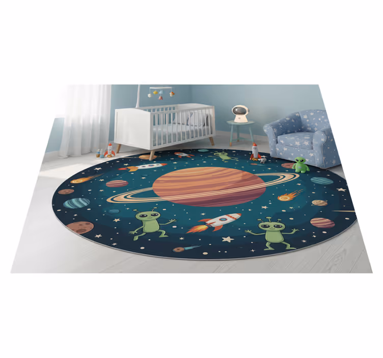 Vinyl teppich schlafzimmer bunte aliens auf planet - TenStickers