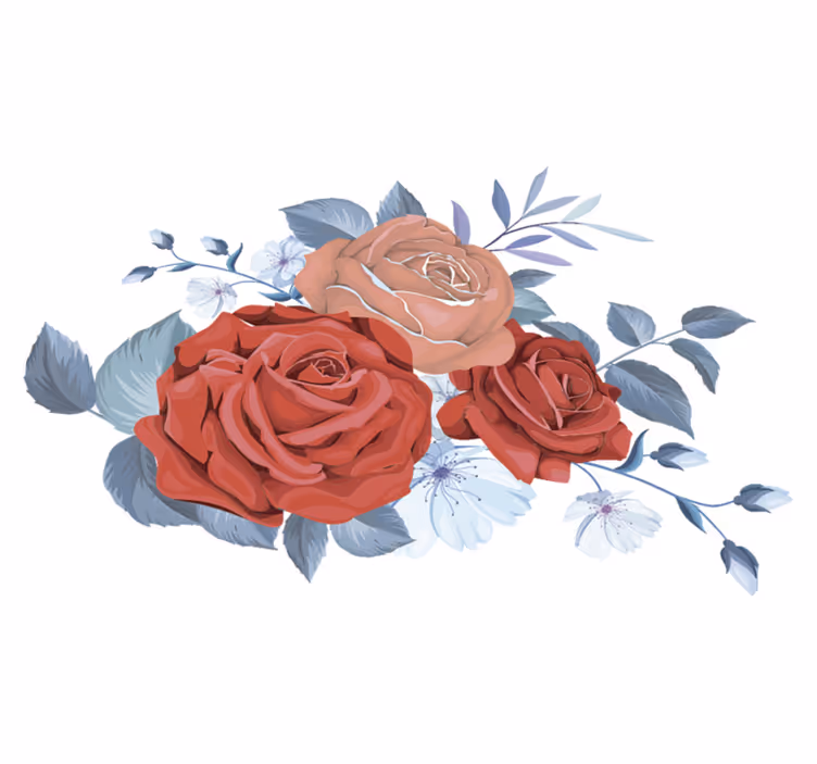 Vinyl teppich schlafzimmer mit blauen blumenbouquets - TenStickers