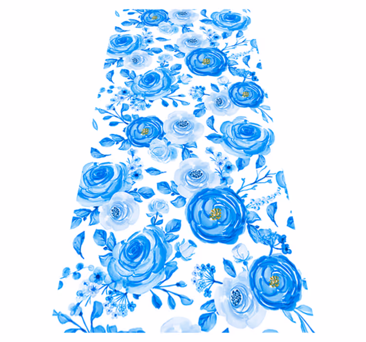 Vinyl teppich nordisch mit blauen uhren und blumen - TenStickers