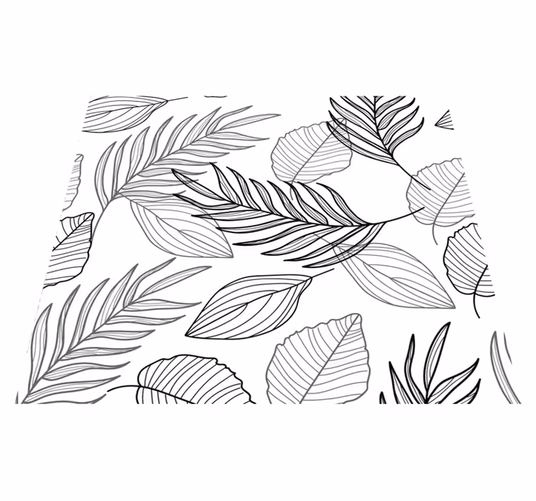 Vinyl teppich natur mit schwarz-weißer blattzeichnung - TenStickers