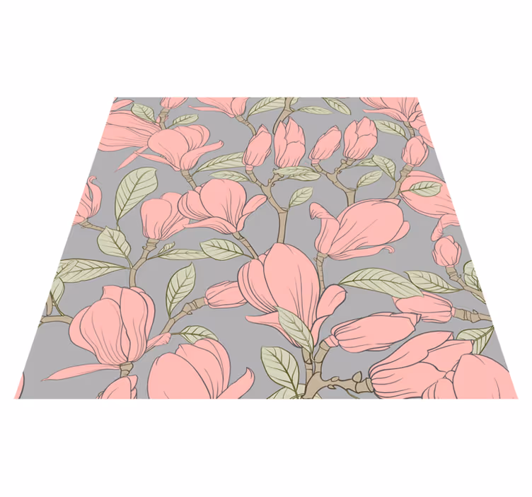 Vinyl teppich natur mit pinken blumen und blättern - TenStickers