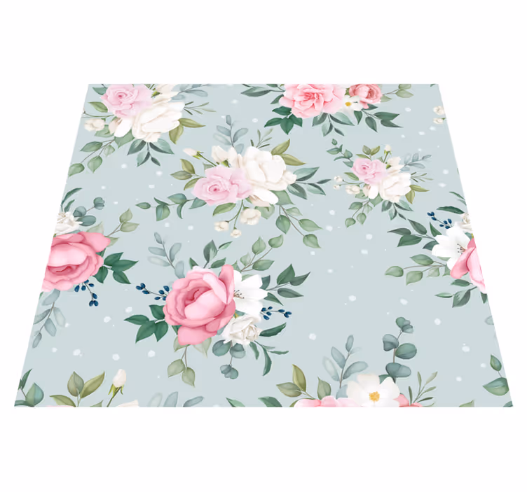 Vinyl teppich natur mit blauen und rosa blumen - TenStickers