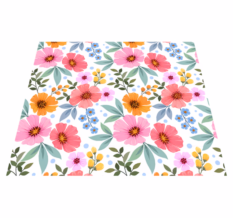 Vinyl teppich natur bunte blumen auf weiß - TenStickers