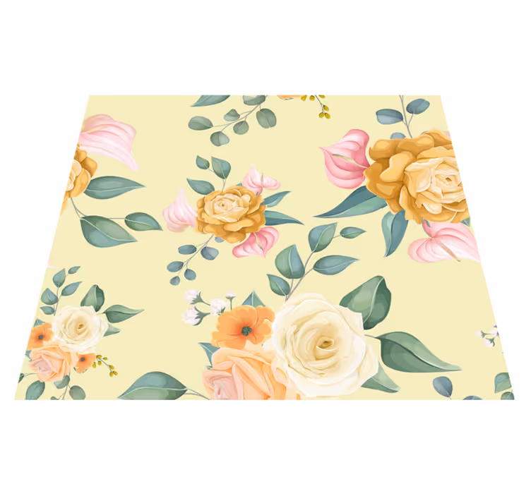 Vinyl teppich natur mit gelben rosen im vintage-stil - TenStickers