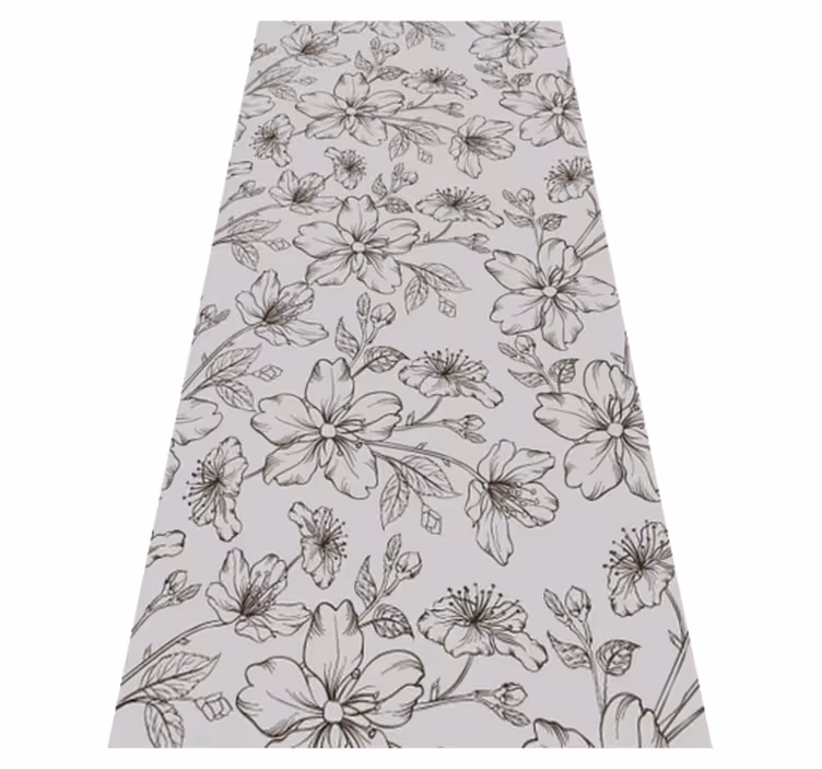 Vinyl teppich natur mit schwarzen blumen auf grau - TenStickers