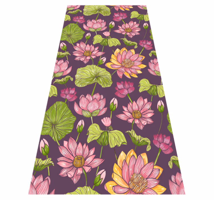 Vinyl teppich natur mit lotusblättern und blumen - TenStickers