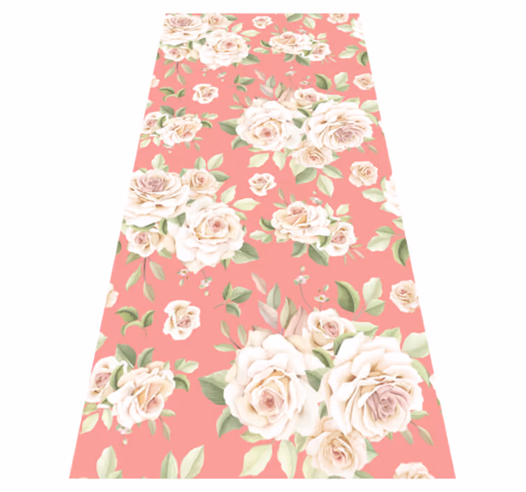 Vinyl teppich natur mit vintage rosa rosen auf weiß - TenStickers