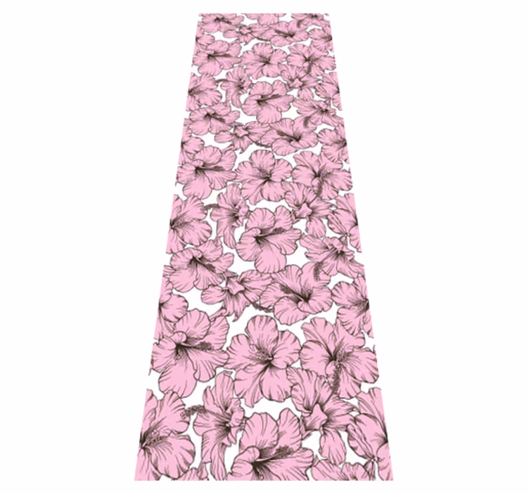 Vinyl teppich natur mit pinken hibiskusblüten - TenStickers