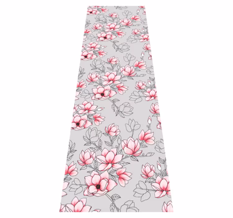 Vinyl teppich natur mit vielen magnolienblüten auf silber - TenStickers