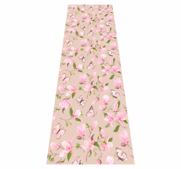 Vinyl teppich natur mit pinkem magnolien und schmetterlingen - TenStickers
