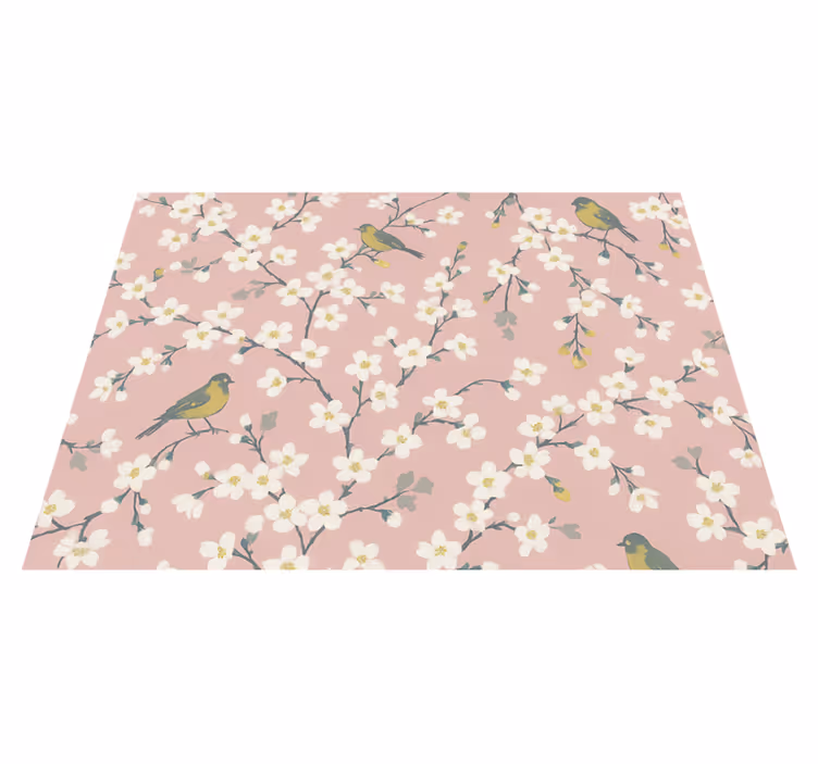Vinyl teppich natur mit pinken obstgarten-vögeln - TenStickers