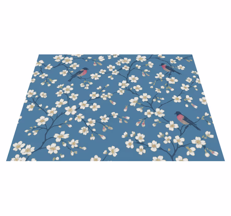 Vinyl teppich natur mit blauen obstgarten vögeln - TenStickers