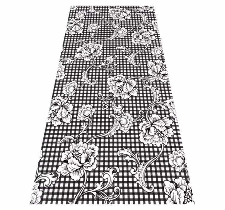 Vinyl teppich vintage schwarz-weißes gingham-muster - TenStickers