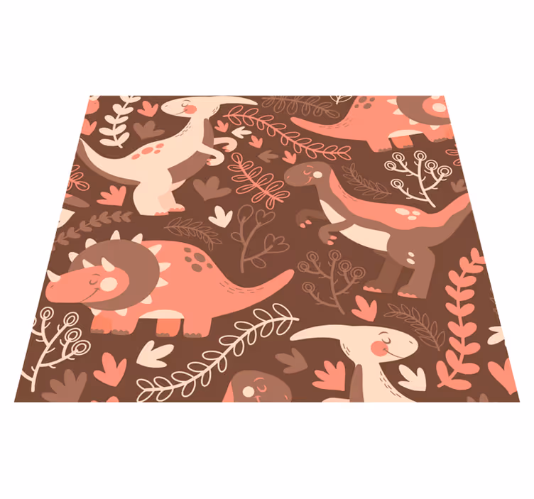Vinyl teppich tiere dinosaurus und blätter tapete - TenStickers