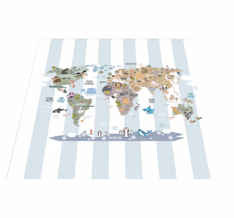 Vinyl teppich weltkarte tierwelt - TenStickers