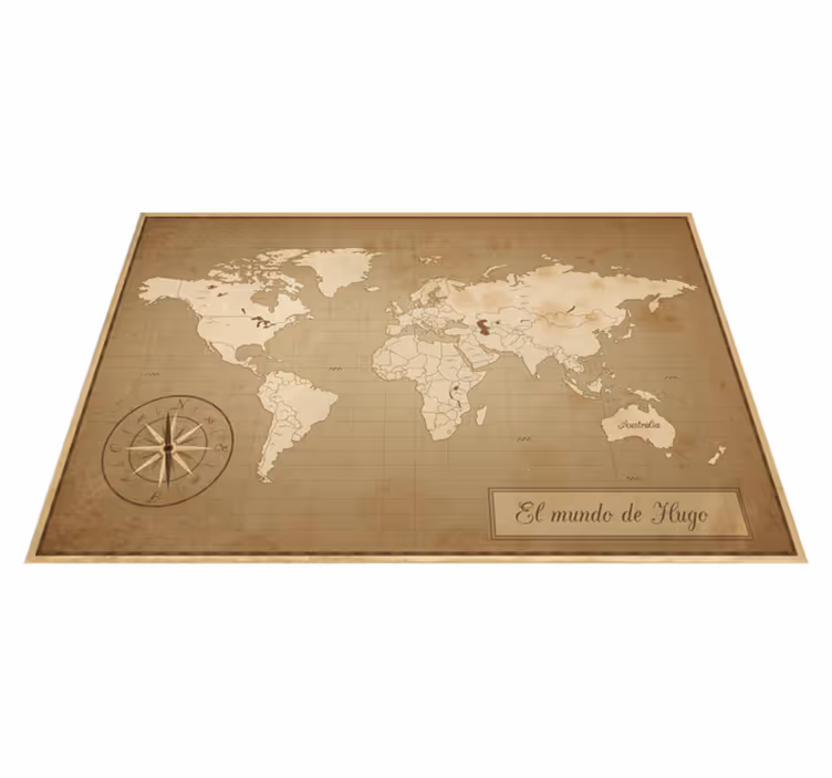 Vinyl teppich weltkarte vintage weltkarte mit namen - TenStickers
