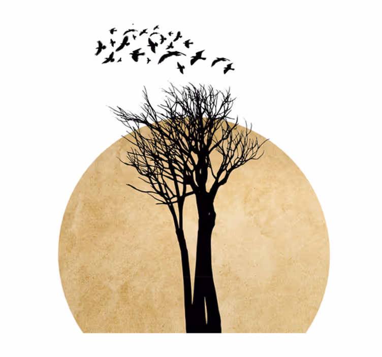 Vinyl teppich blumen baum silhouette mit vögeln - TenStickers