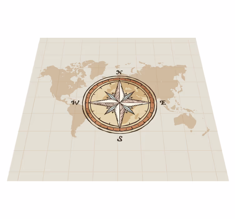 Vinyl teppich weltkarte mit vintage kartografie und kompass - TenStickers