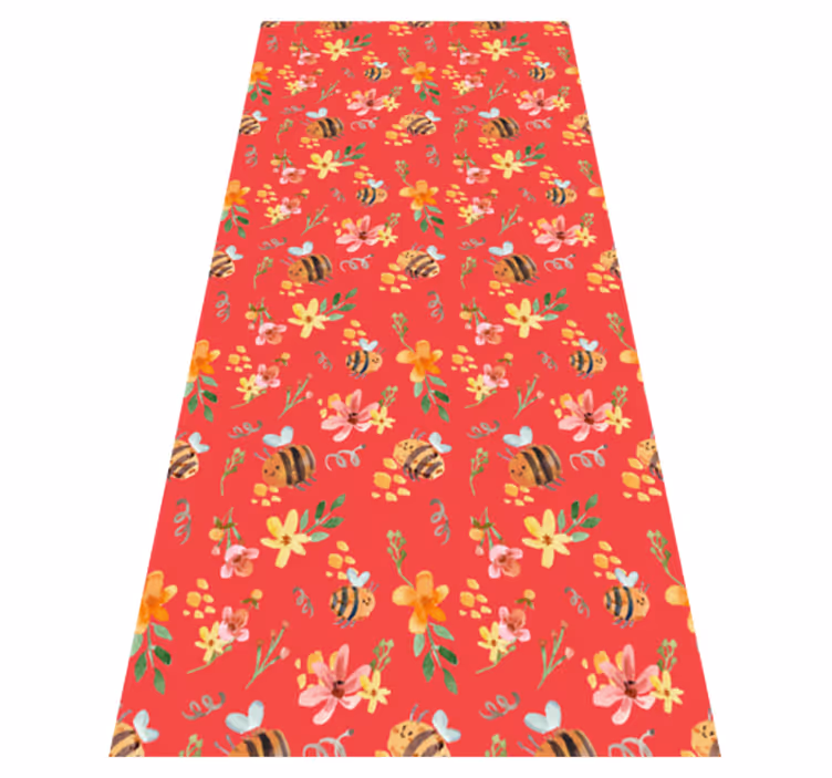 Vinyl teppich wohnzimmer retro bienen und blumen - TenStickers
