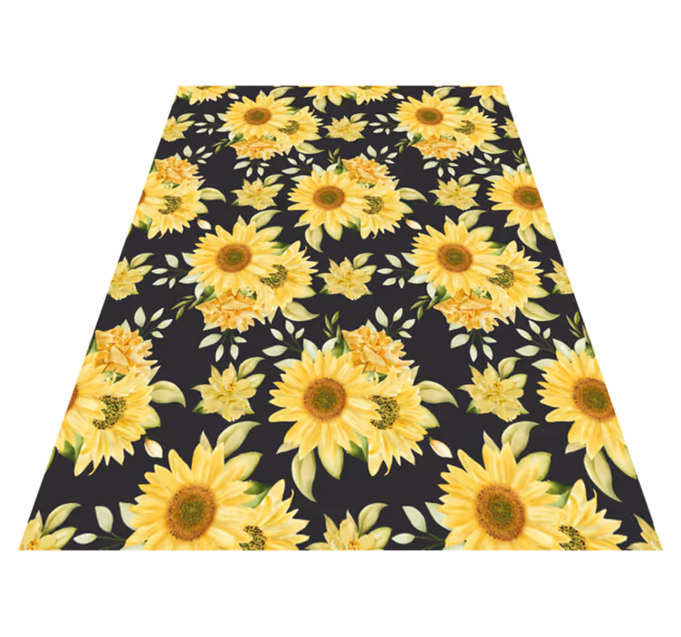 Vinyl teppich gelb mit sonnenblumenmuster auf schwarz - TenStickers
