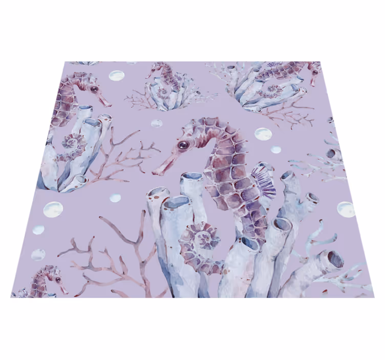 Vinyl teppich lila mit aquarell-seepferdchen - TenStickers