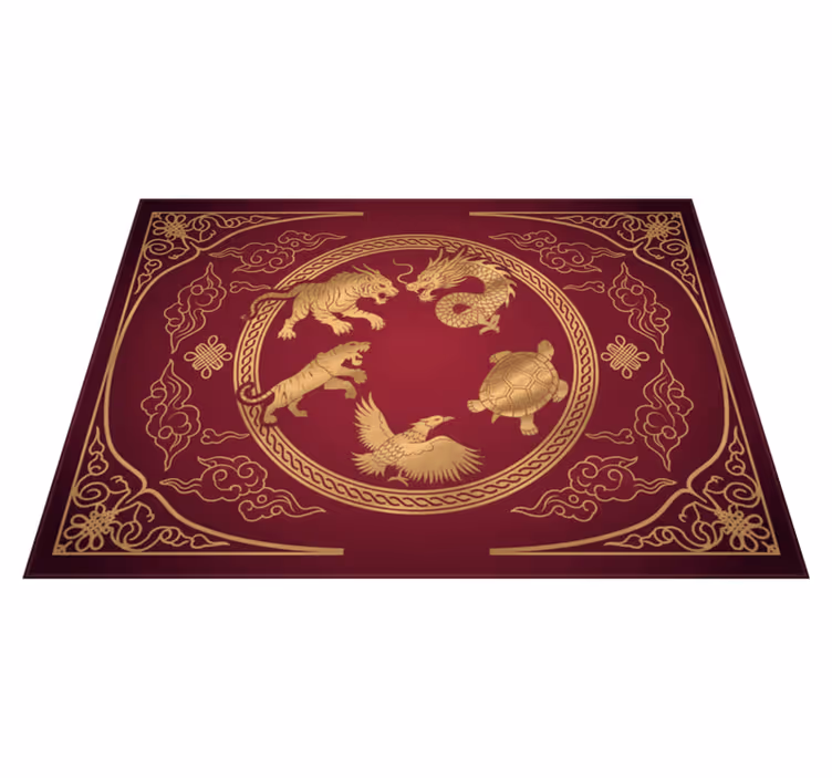 Vinyl teppich rot mit drachen und tiger der vier symbole - TenStickers