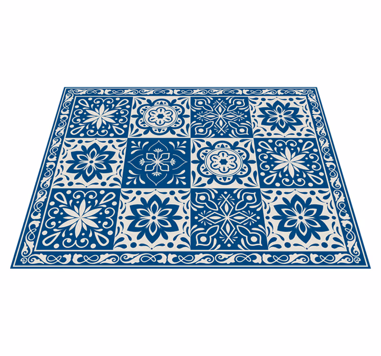 Blumenblau fliesen vinyl küchenmatte - TenStickers
