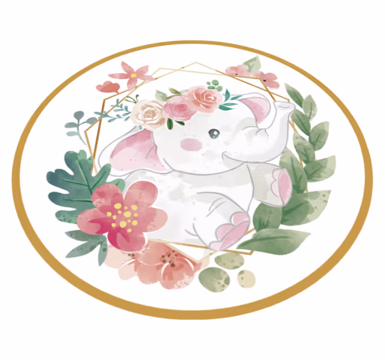 Vinyl Teppich Kinder blumen elefant kreisförmig - TenStickers