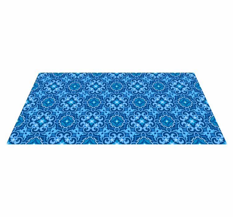 Vinyl Teppich Fliesenoptik ornamentales blaues muster - TenStickers