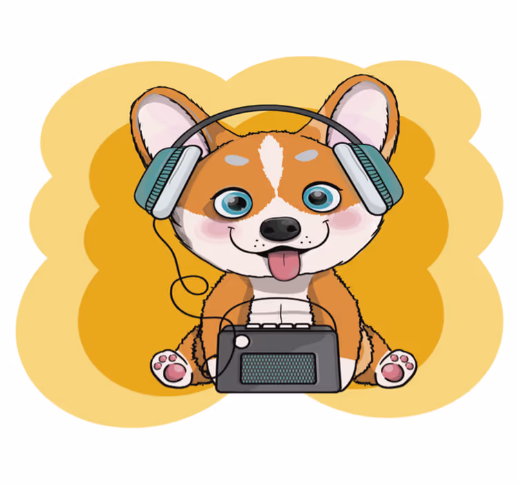 Vinyl Teppich kindlich welpenkopfhörerillustration - TenStickers