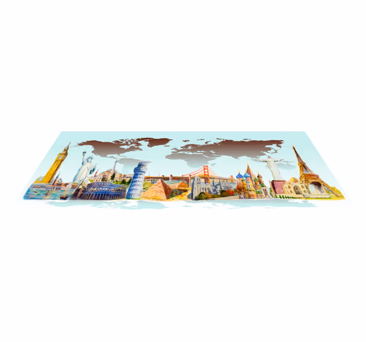 Vinyl Teppich Weltkarte bunte sehenswürdigkeiten-collage - TenStickers