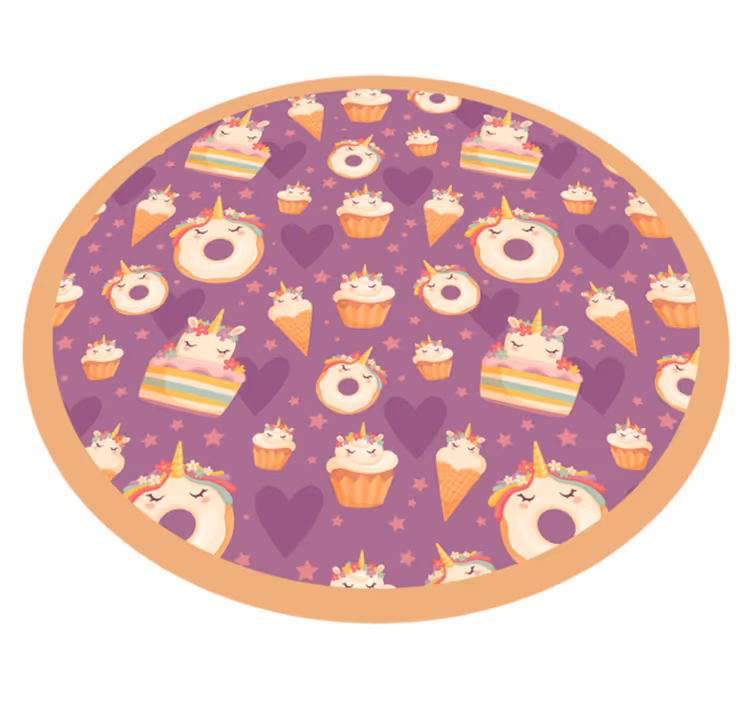 Vinyl Teppich Kinderzimmer einhorn-leckereien rund - TenStickers