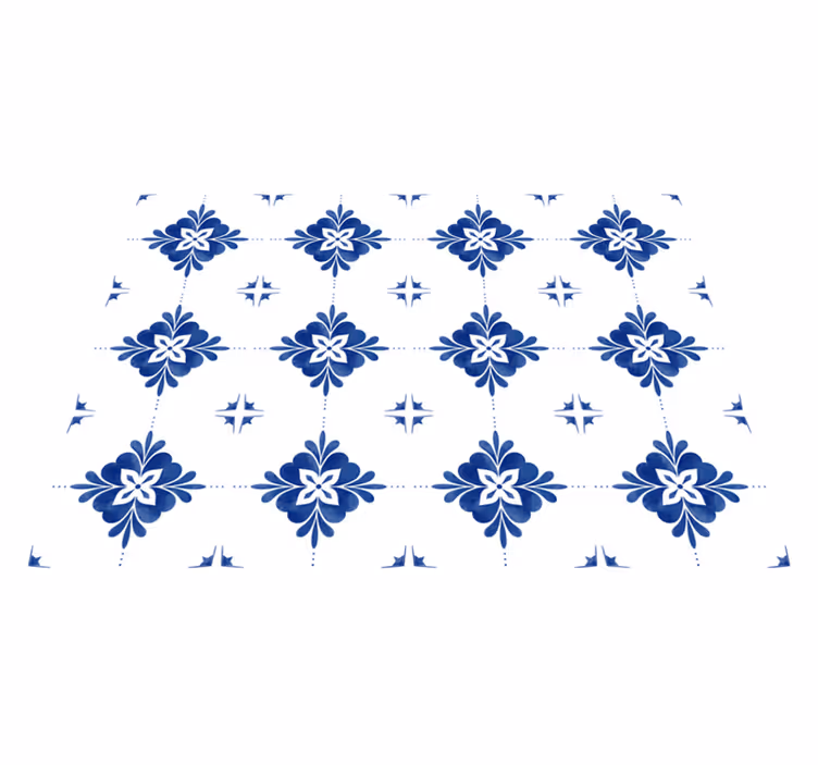 Vinyl Teppich Fliesenoptik blaue blumenmotive - TenStickers