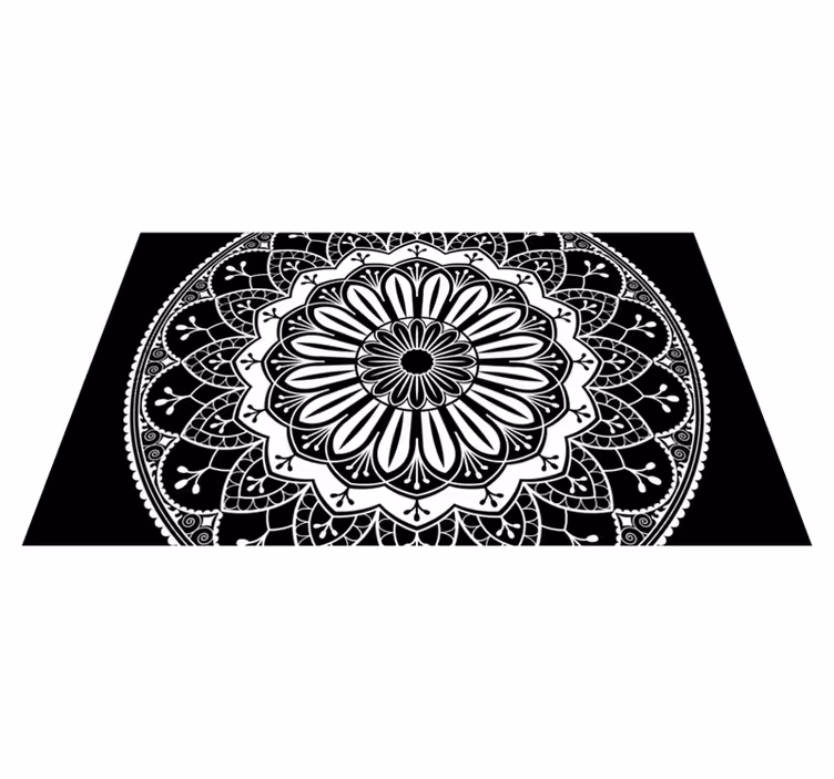 Vinyl Teppich Mandala schwarzes botanisches motiv - TenStickers