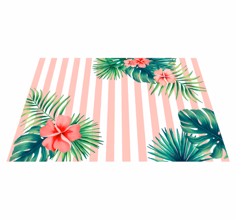Vinyl Teppich Blumen tropische flora streifen - TenStickers