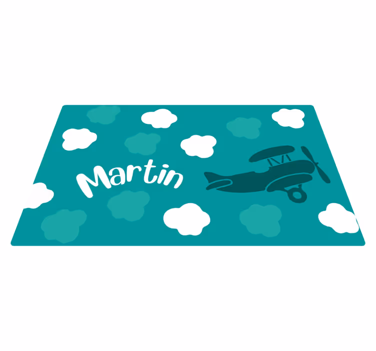 Vinyl Teppich kindlich wolken und flugzeug mit namen - TenStickers