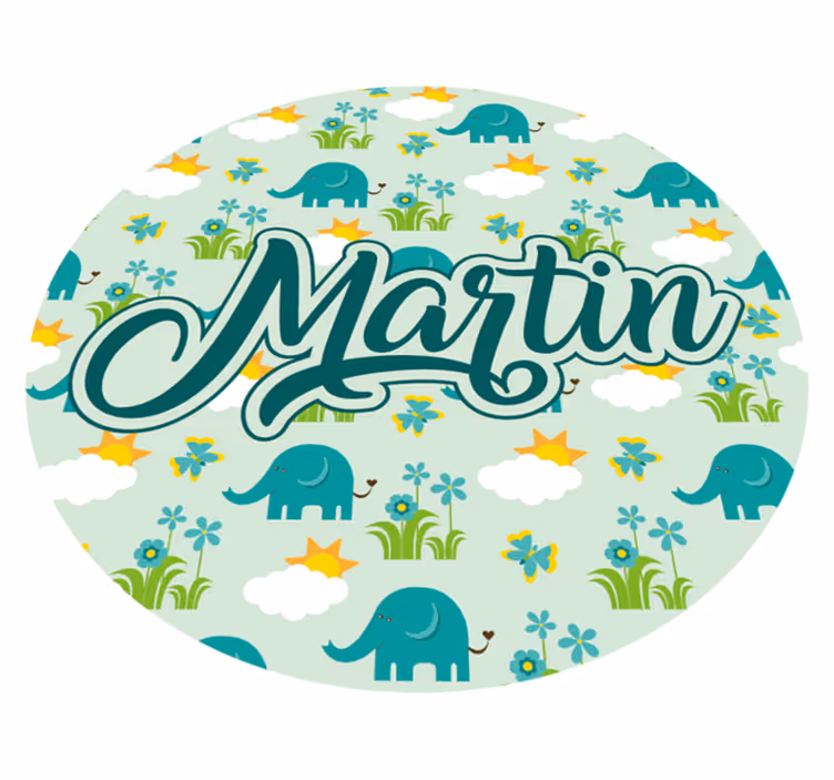 Vinyl Teppich kindlich elefanten und blumen mit namen - TenStickers